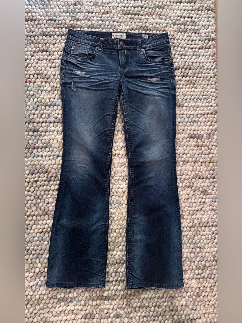MEK Denim TOMSK Jeans 32/34 Dark Wash Distressed Stretch NWOT